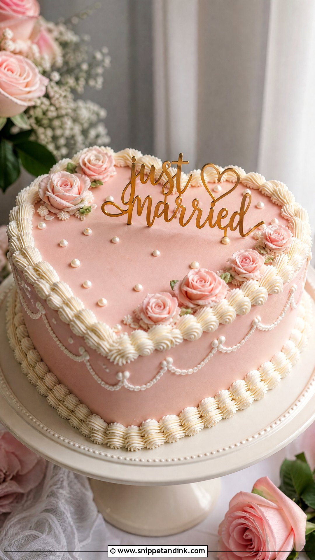 Pink Heart Wedding Cake With Cake Topper - Snippet and Ink - 25 Pink Heart Cake Ideas for Wedding