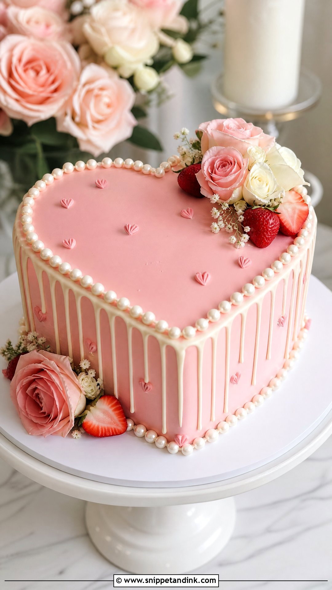 Pink Heart Wedding Cake With Drip - Snippet and Ink - 25 Pink Heart Cake Ideas for Wedding