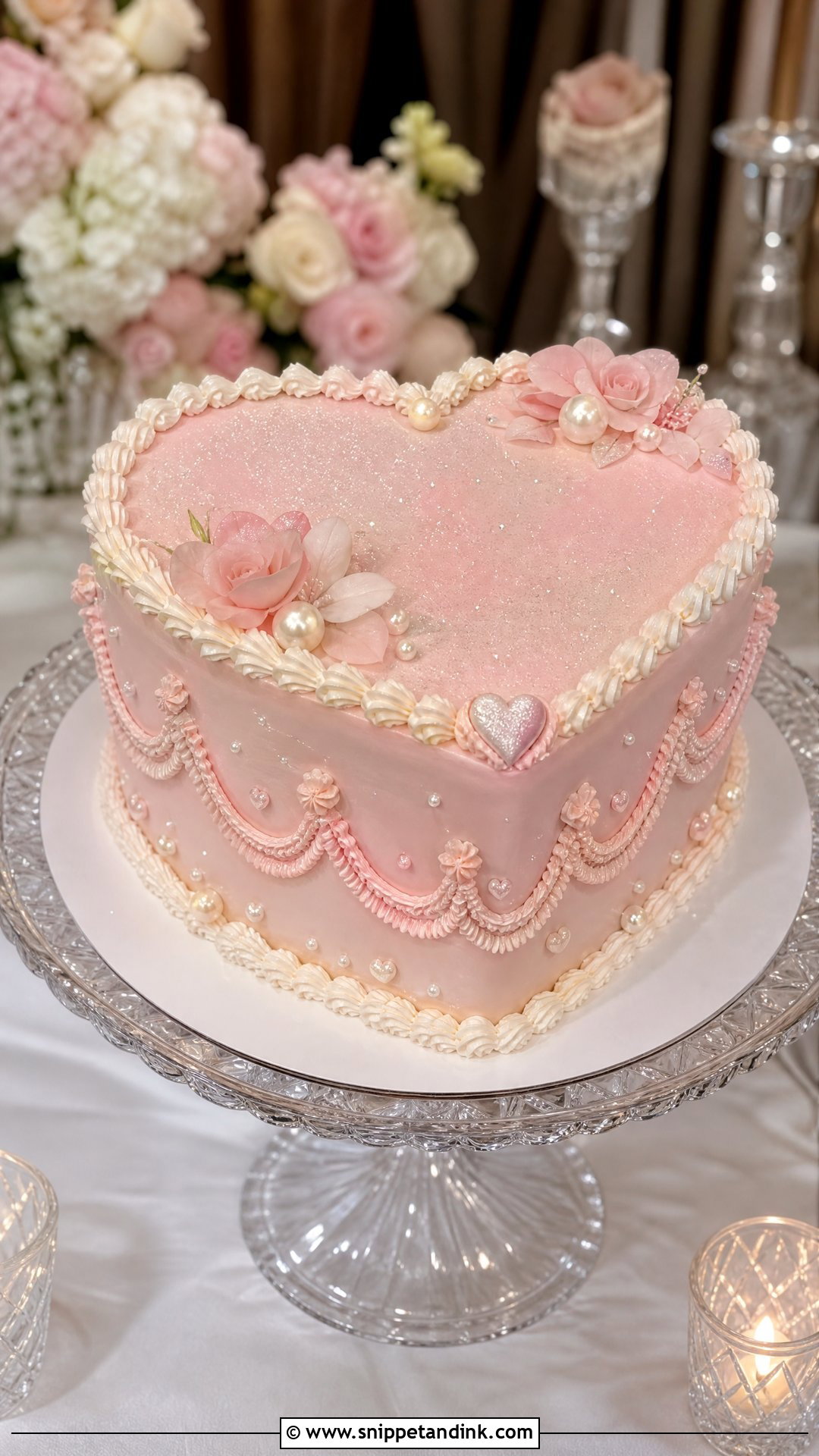 Pink Heart Wedding Cake With Edible Glitter - Snippet and Ink - 25 Pink Heart Cake Ideas for Wedding