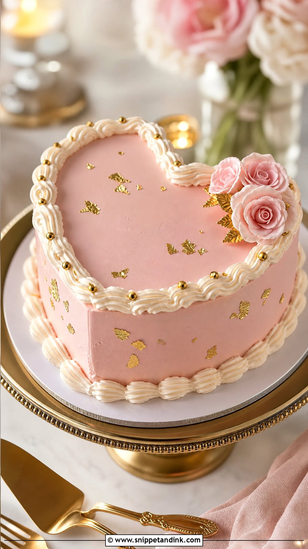 Pink Heart Wedding Cake With Gold - Snippet and Ink - 25 Pink Heart Cake Ideas for Wedding
