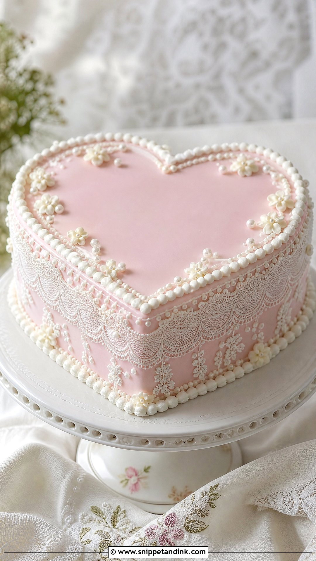 Pink Heart Wedding Cake With Lace - Snippet and Ink - 25 Pink Heart Cake Ideas for Wedding