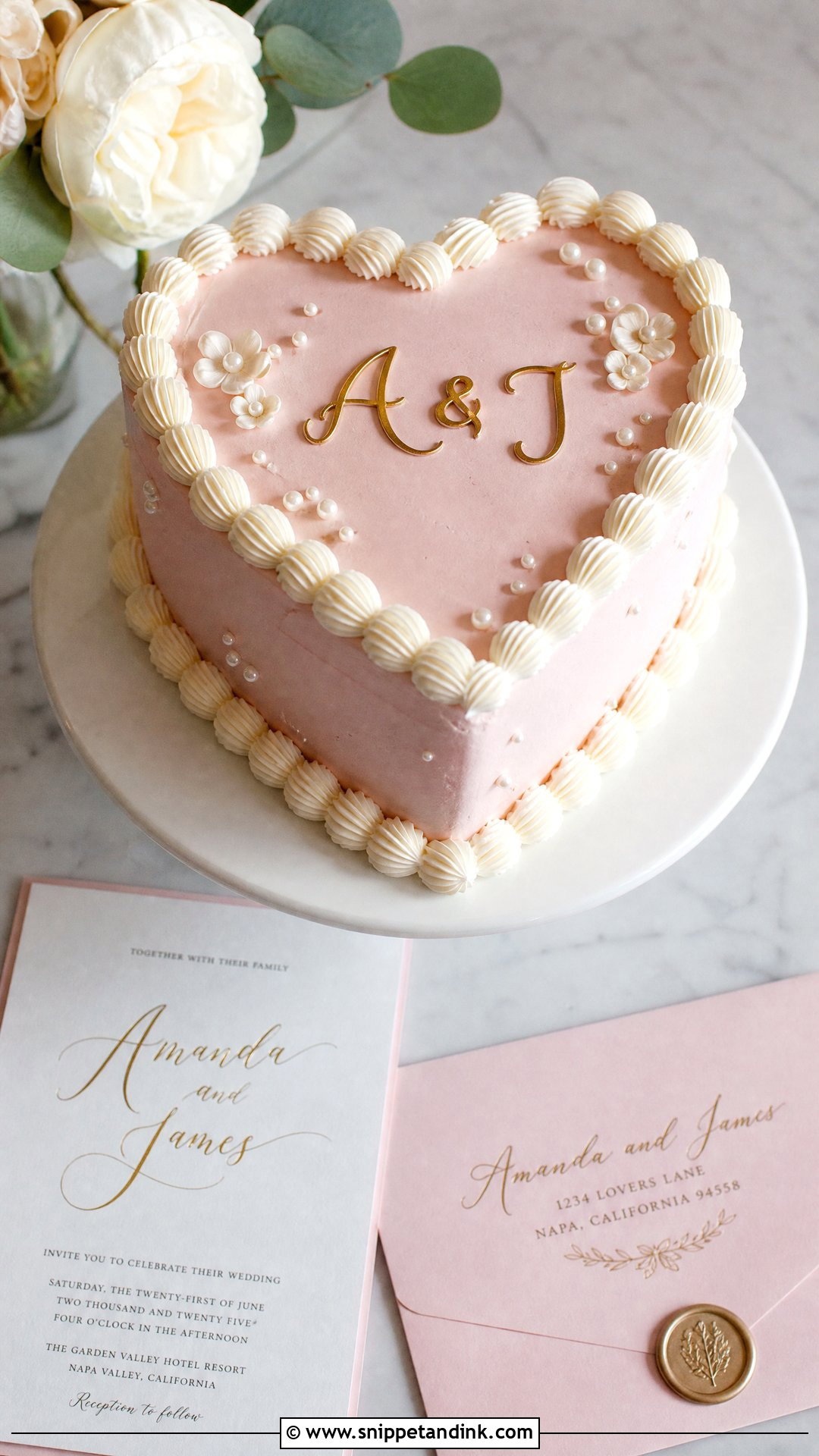 Pink Heart Wedding Cake With Monogram - Snippet and Ink - 25 Pink Heart Cake Ideas for Wedding