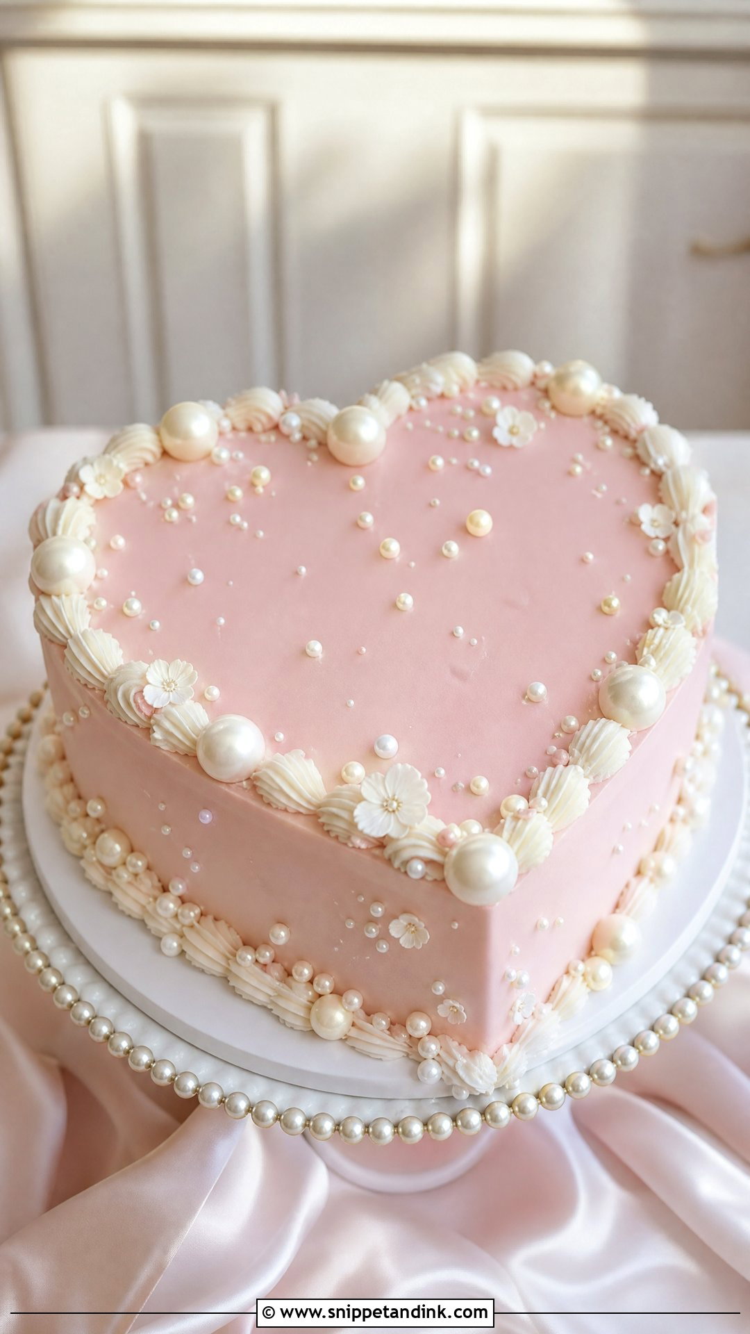 Pink Heart Wedding Cake With Pearls - Snippet and Ink - 25 Pink Heart Cake Ideas for Wedding