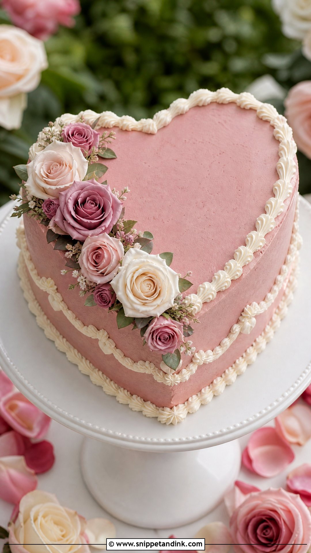 Pink Heart Wedding Cake With Roses - Snippet and Ink - 25 Pink Heart Cake Ideas for Wedding