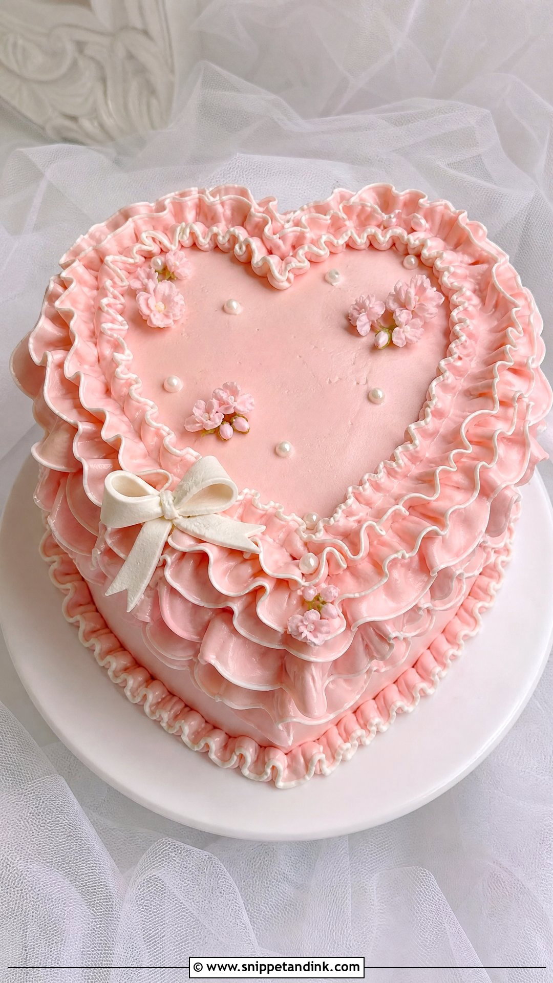 Pink Heart Wedding Cake With Ruffles - Snippet and Ink - 25 Pink Heart Cake Ideas for Wedding