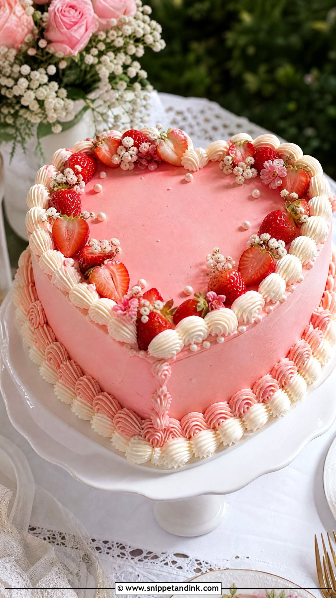 Pink Heart Wedding Cake With Strawberries - Snippet and Ink - 25 Pink Heart Cake Ideas for Wedding