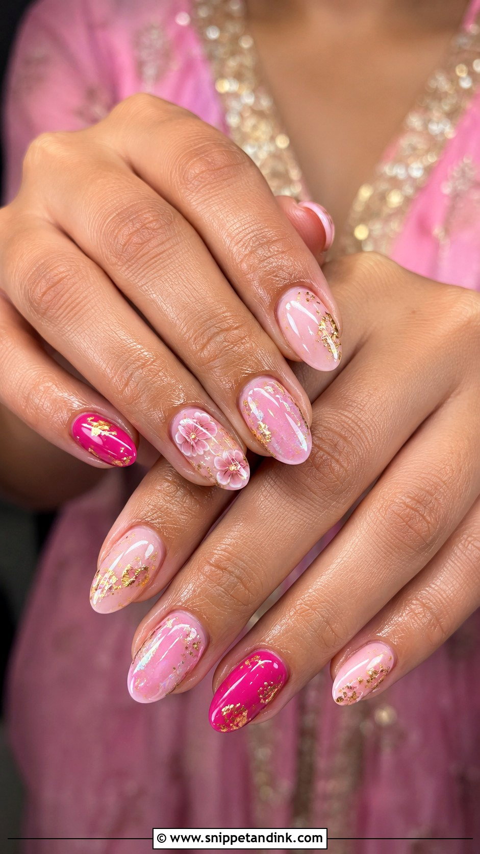 Pink Indian Bridal Nail Extensions - Snippet and Ink - 20 Indian Bridal Nail Extension Designs