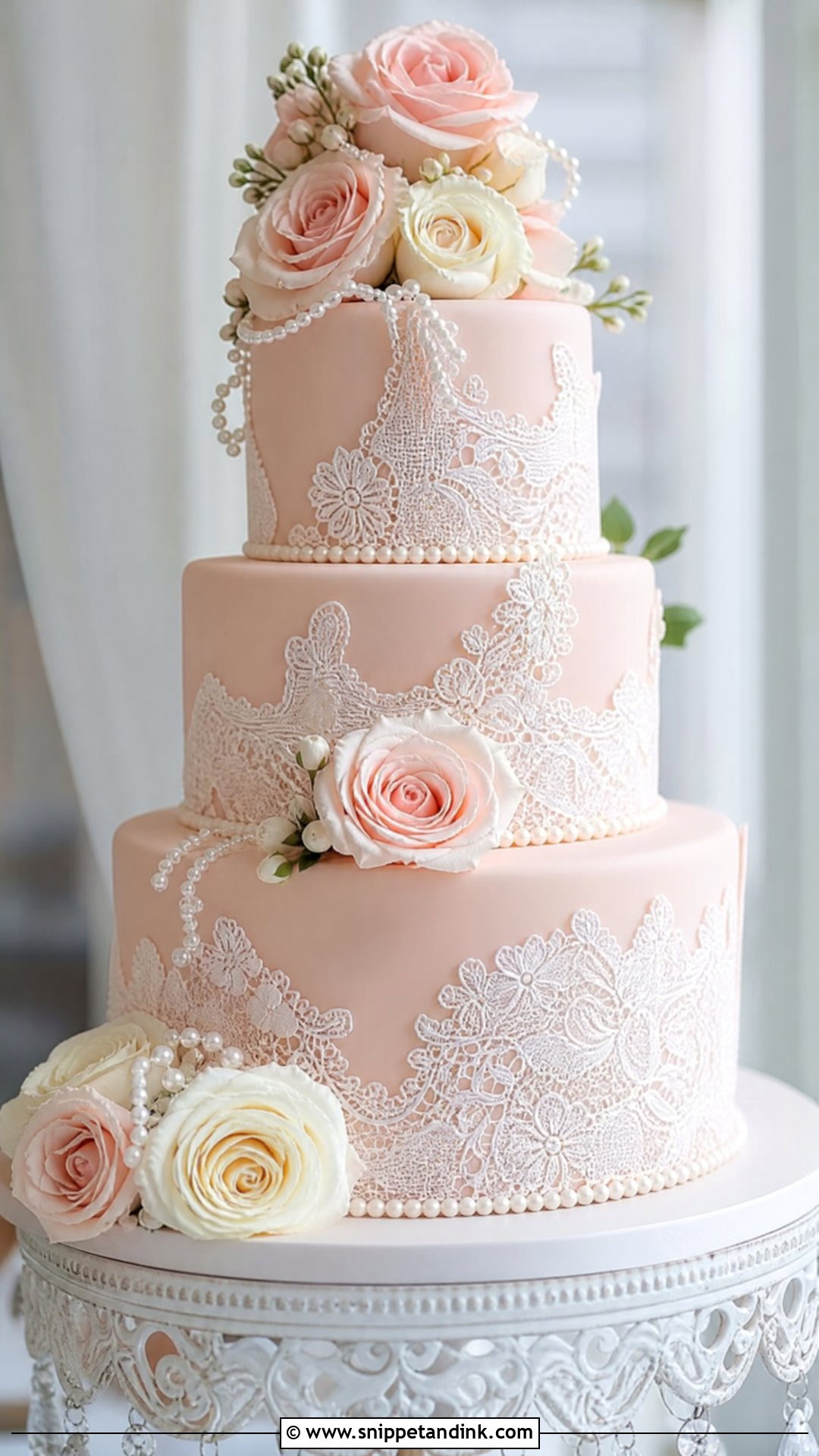 Pink Lace Wedding Cake - Snippet and Ink - 20 Pink Wedding Cake Ideas