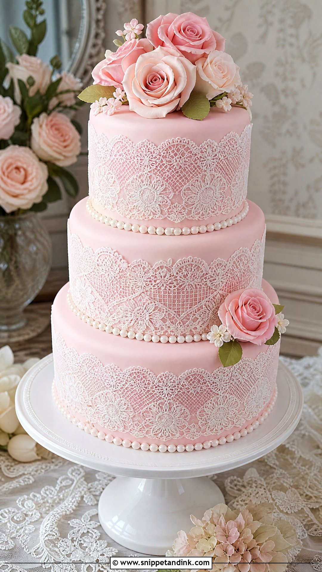 Pink Lace Wedding Cake - Snippet and Ink - 25 Pink Colour Cake Designs for Wedding