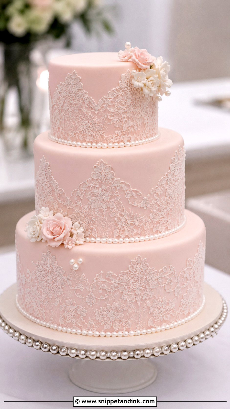 Pink Lace Wedding Cake - Snippet and Ink - 20 Elegant Pink Wedding Cake Ideas