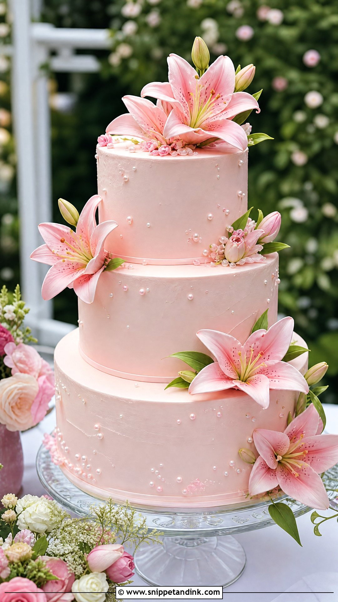 Pink Lily Wedding Cake - Snippet and Ink - 25 Lily Flower Cake Ideas for Wedding
