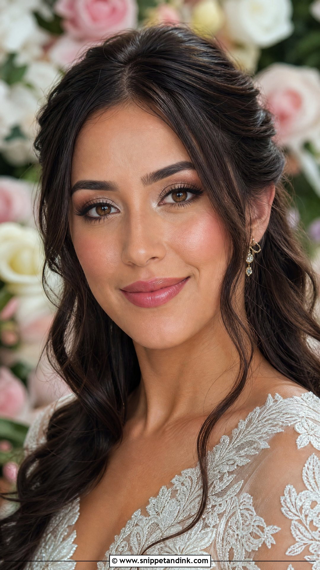 Pink Lip Brunette Bridal Makeup - Snippet and Ink - 20 Brunette Bridal Makeup Ideas