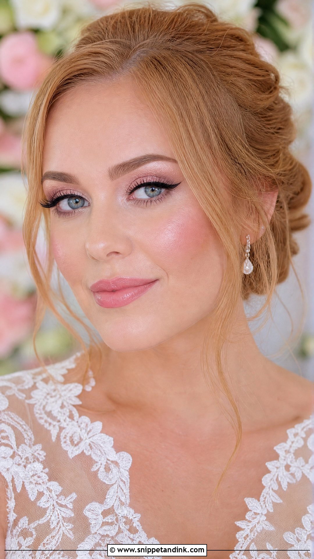 Pink Lip Winged Eyeliner Wedding Makeup - Snippet and Ink - 20 Winged Eyeliner Wedding Makeup Ideas