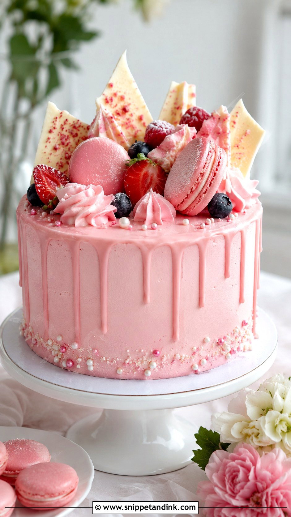 Pink Macaron Anniversary Cake - Snippet and Ink - 20 Pink Anniversary Cake Ideas
