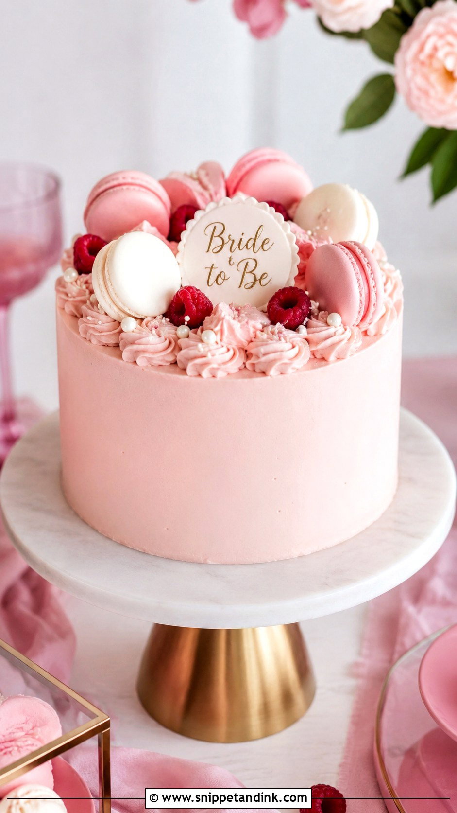 Pink Macaron Bachelorette Cake - Snippet and Ink - 25 Pink Bachelorette Party Cake Ideas for Wedding