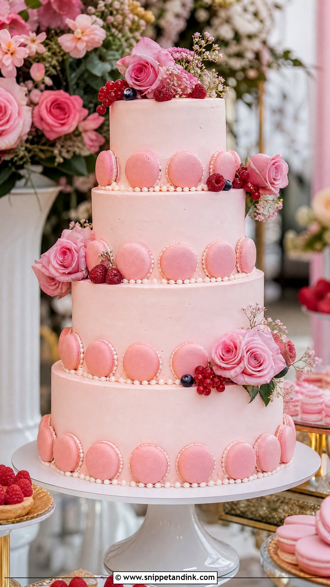 Pink Macaron Wedding Cake - Snippet and Ink - 25 Pink Colour Cake Designs for Wedding