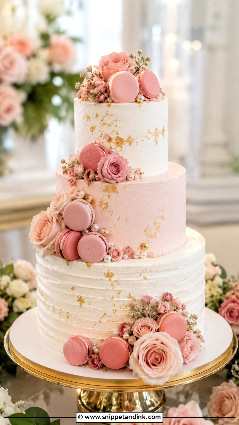 Pink Macaron Wedding Cake - Snippet and Ink - 25 Pink Themed Wedding Cake Ideas