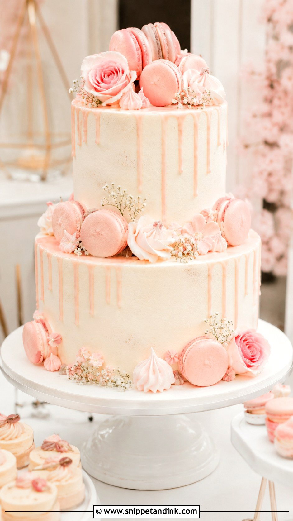 Pink Macaron Wedding Cake - Snippet and Ink - 20 Wedding Cake Ideas with Pink Accents