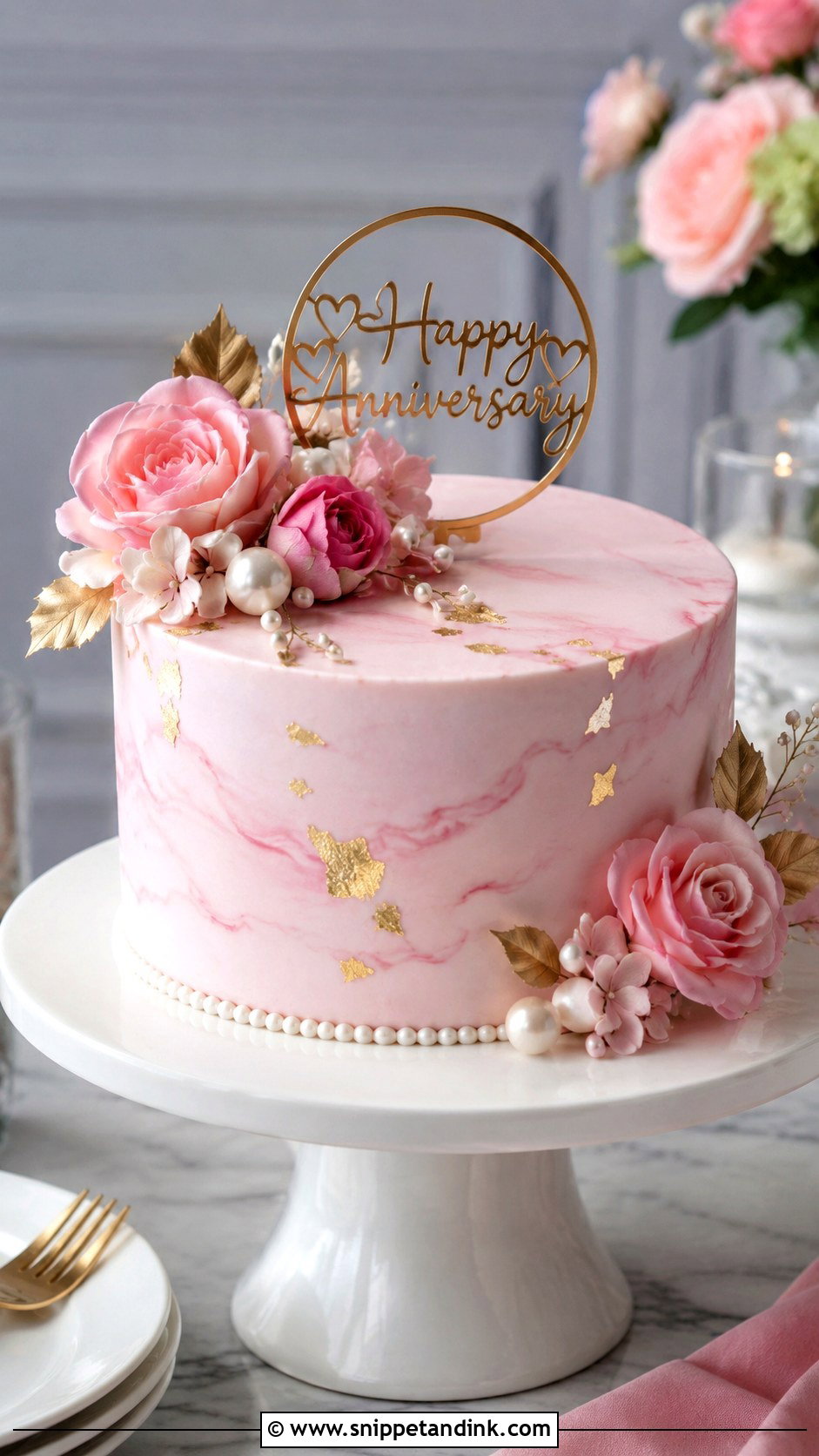 Pink Marble Anniversary Cake - Snippet and Ink - 20 Pink Anniversary Cake Ideas