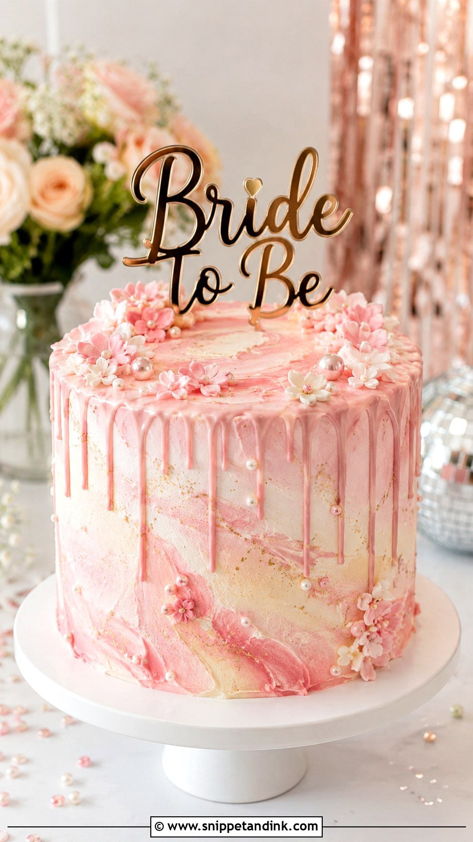 Pink Marble Bachelorette Cake - Snippet and Ink - 25 Pink Bachelorette Party Cake Ideas for Wedding