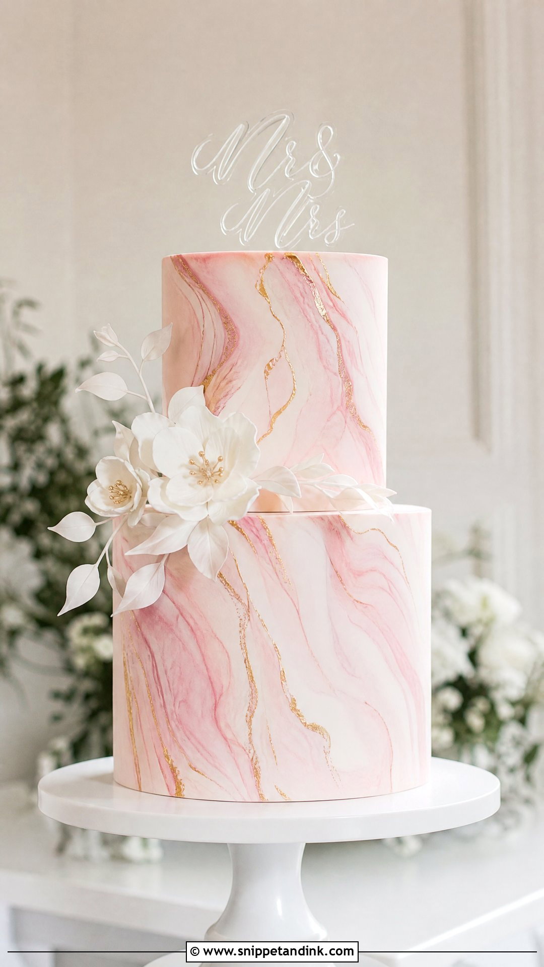 Pink Marble Fondant Wedding Cake - Snippet and Ink - 20 Pink Fondant Cake Ideas for Wedding