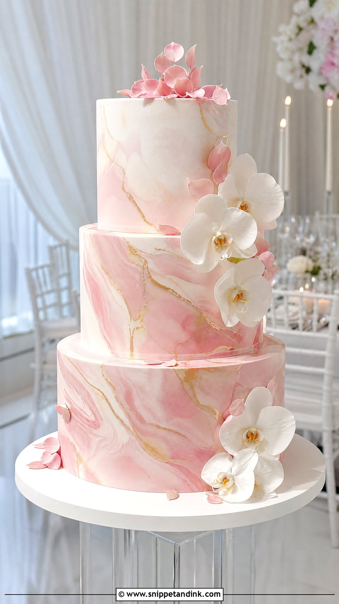 Pink Marble Wedding Cake - Snippet and Ink - 20 Pink Wedding Cake Ideas