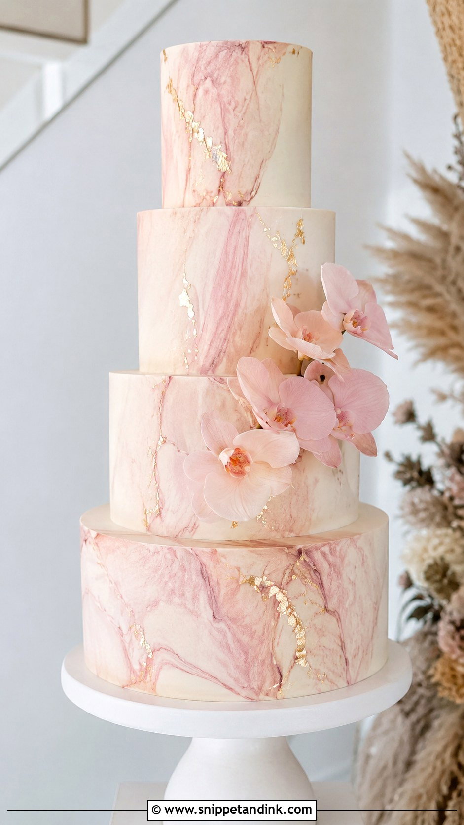 Pink Marble Wedding Cake - Snippet and Ink - 20 Wedding Cake Ideas with Pink Accents