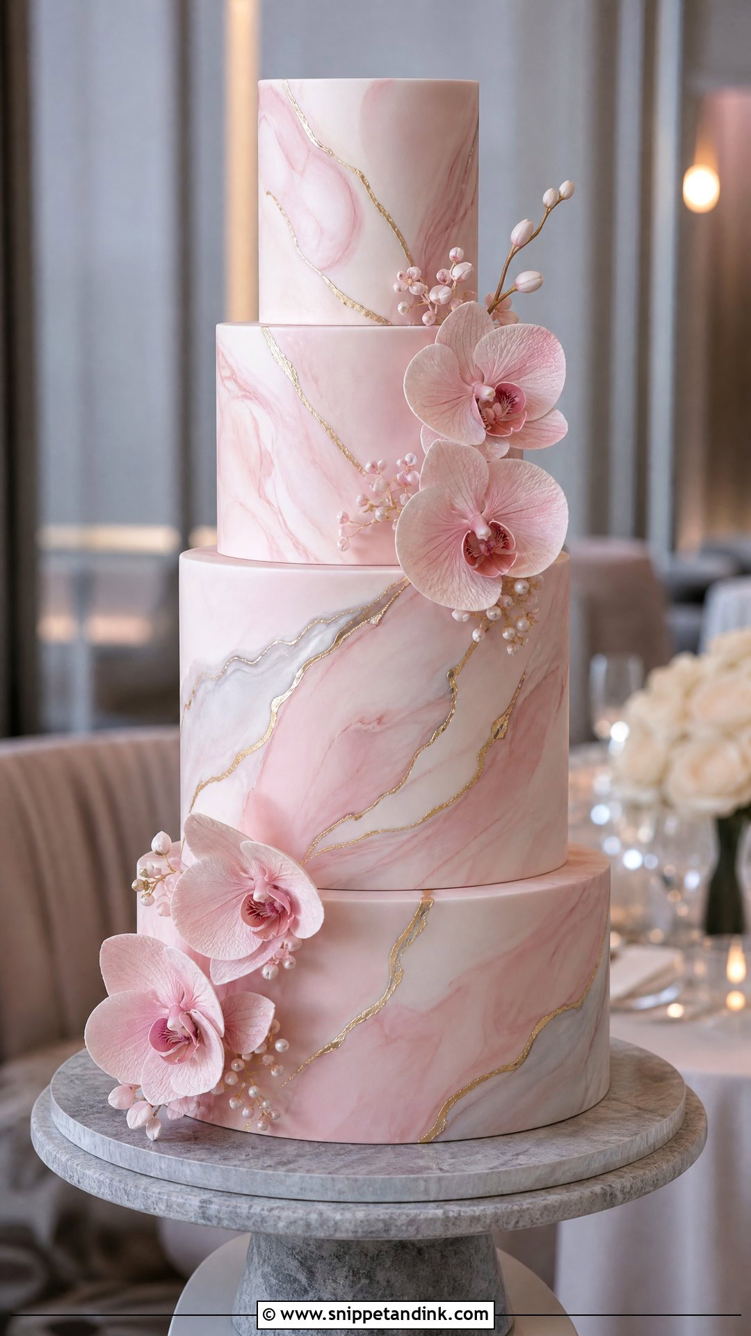 Pink Marble Wedding Cake - Snippet and Ink - 25 Pink Colour Cake Designs for Wedding