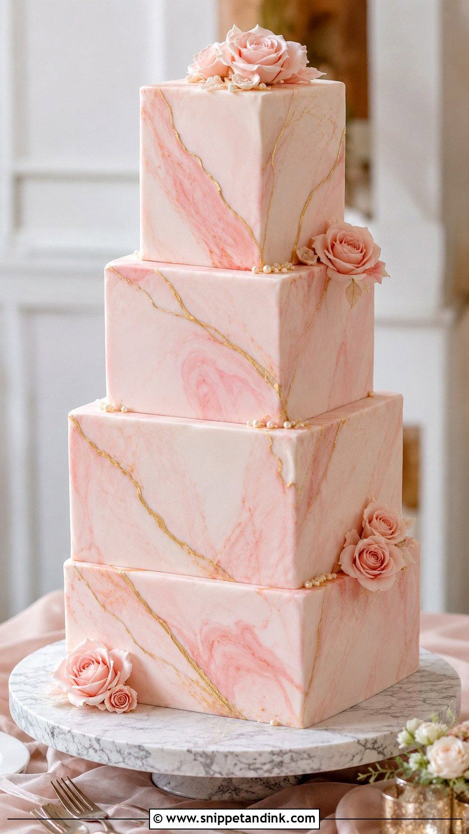Pink Marble Wedding Cake - Snippet and Ink - 25 Pink Themed Wedding Cake Ideas