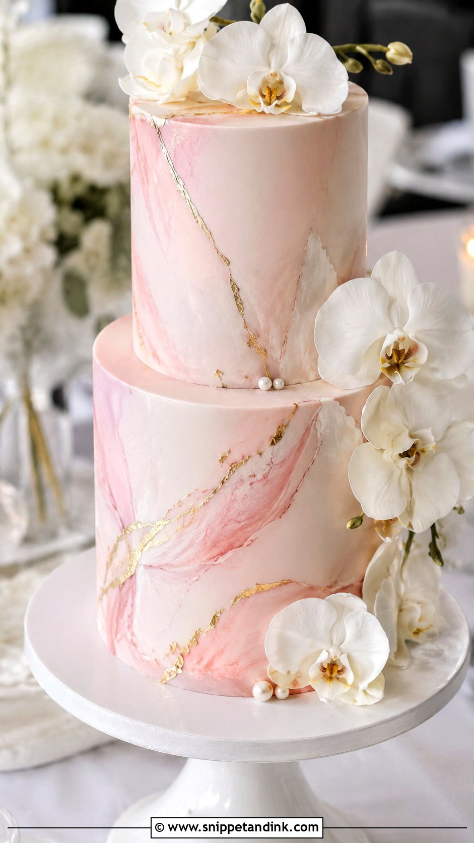 Pink Marble Wedding Cake - Snippet and Ink - 20 Elegant Pink Wedding Cake Ideas