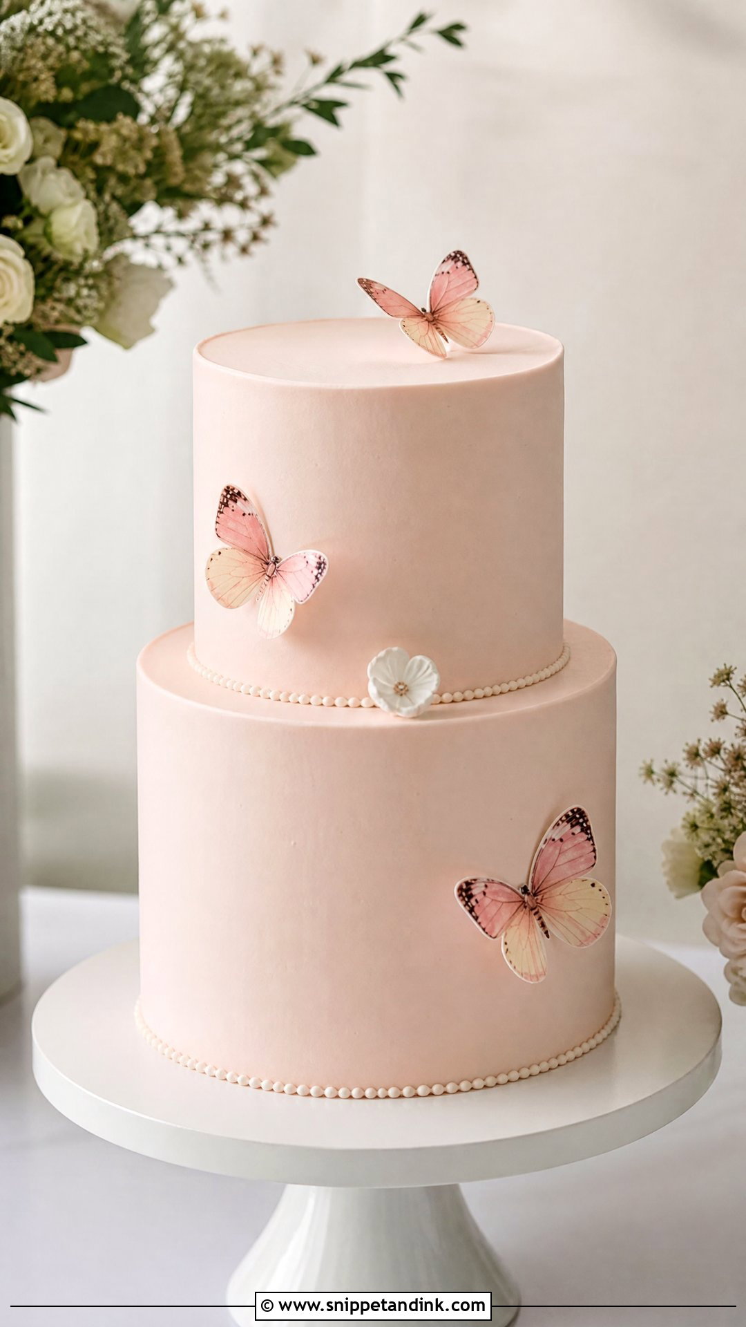 Pink Minimalist Butterfly Wedding Cake - Snippet and Ink - 20 Pink Cake Ideas with Butterflies for Wedding