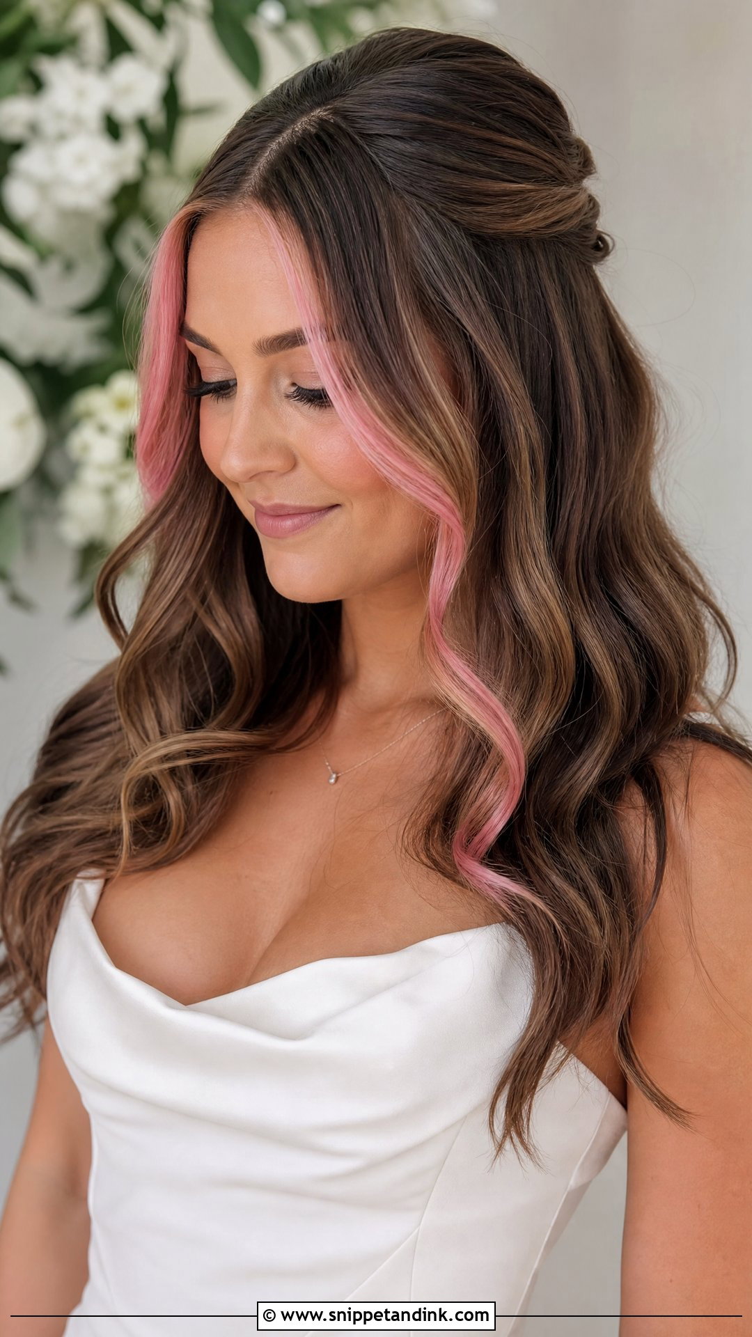 Pink Money Piece Wedding Hair - Snippet and Ink - 20 Pink Hair Wedding Ideas