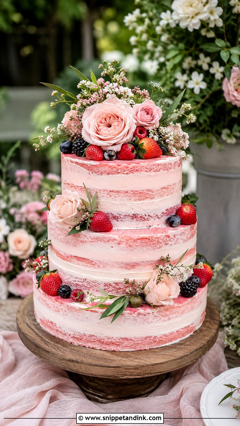 Pink Naked Wedding Cake - Snippet and Ink - 25 Pink Themed Wedding Cake Ideas