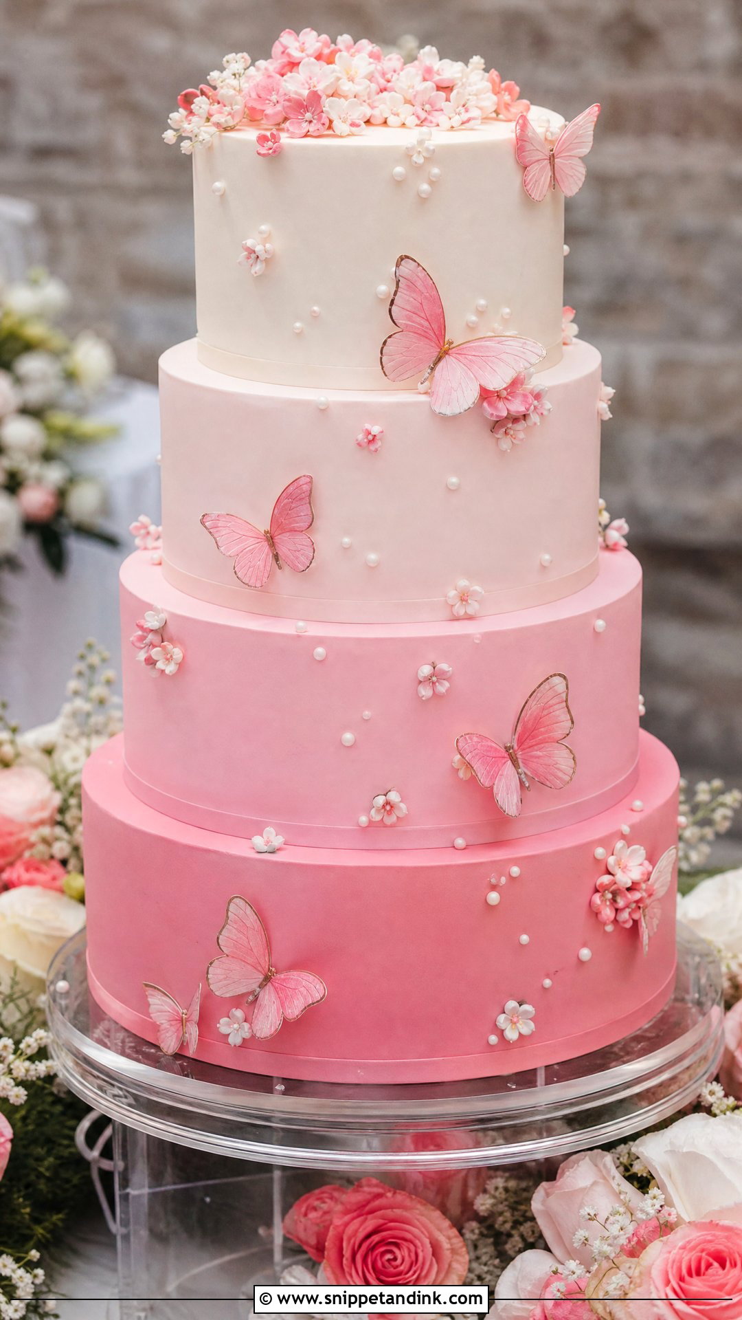 Pink Ombre Butterfly Wedding Cake - Snippet and Ink - 20 Pink Cake Ideas with Butterflies for Wedding