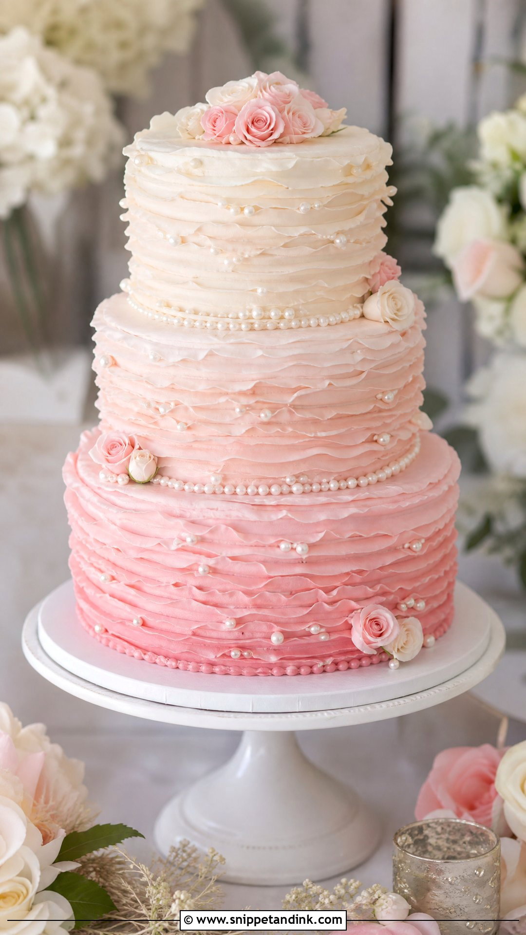 Pink Ombre Ruffle Wedding Cake - Snippet and Ink - 20 Pink Ruffle Cake Ideas for Wedding