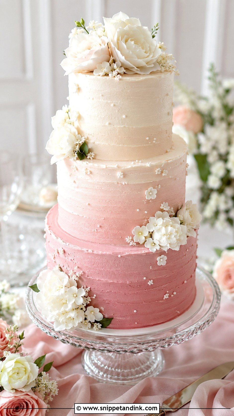 Pink Ombre Wedding Cake - Snippet and Ink - 20 Pink and White Wedding Cakes