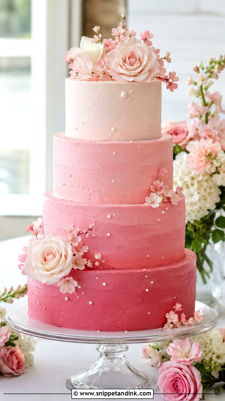 Pink Ombre Wedding Cake - Snippet and Ink - 25 Pink Themed Wedding Cake Ideas