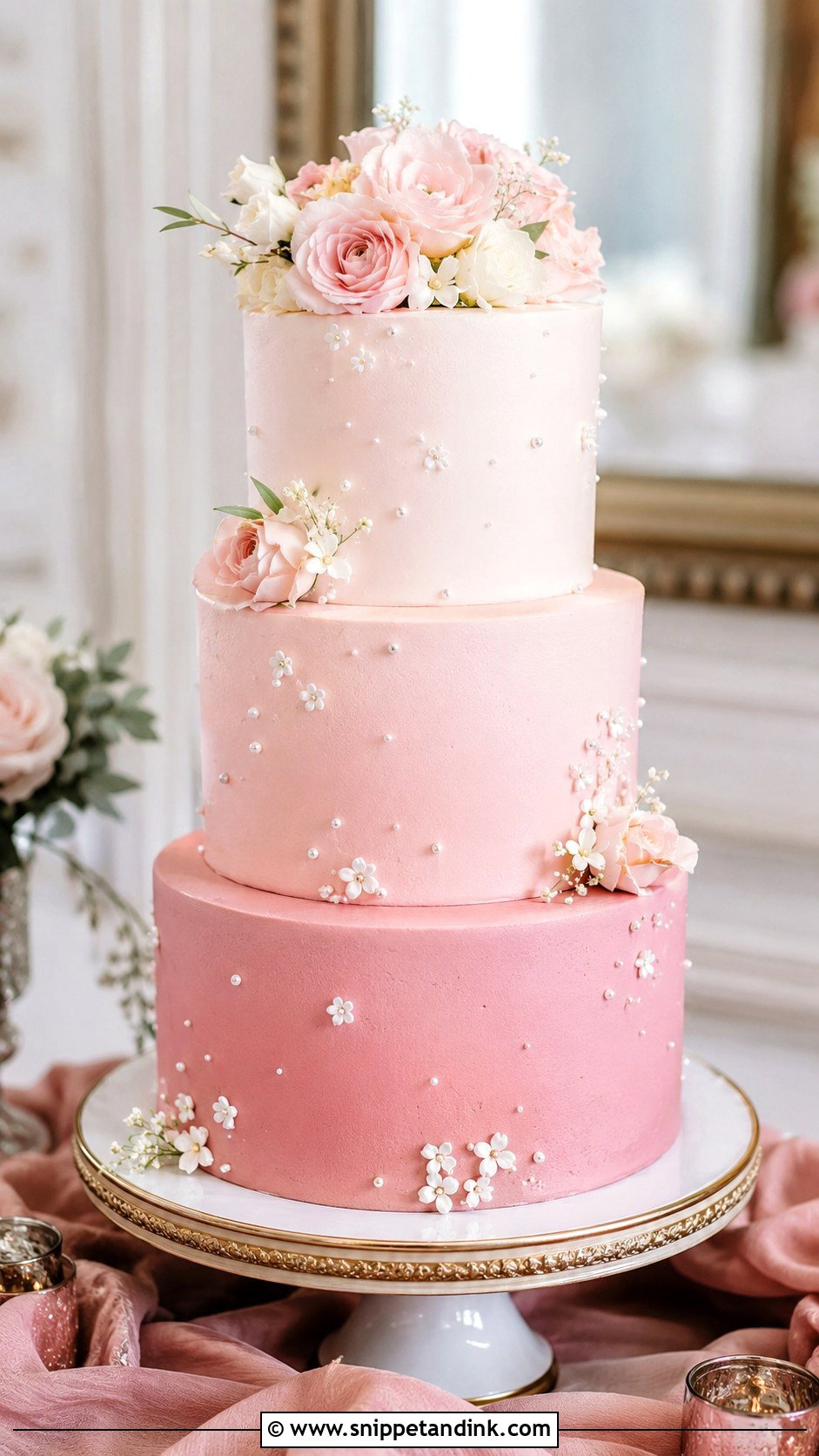 Pink Ombre Wedding Cake - Snippet and Ink - 20 Elegant Pink Wedding Cake Ideas