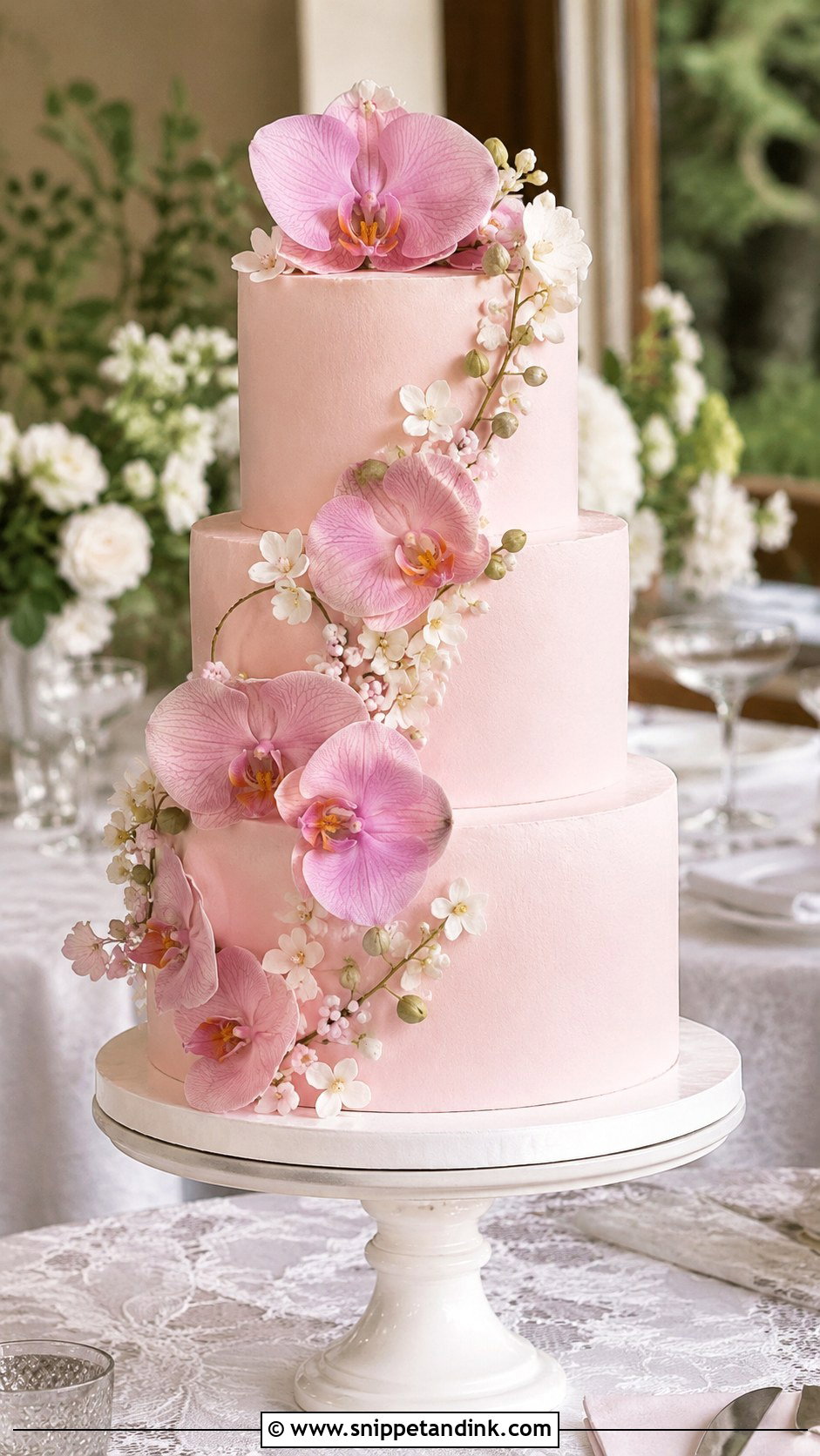 Pink Orchid Ombre Wedding Cake - Snippet and Ink - 35 Pink Orchid Wedding Cake Ideas