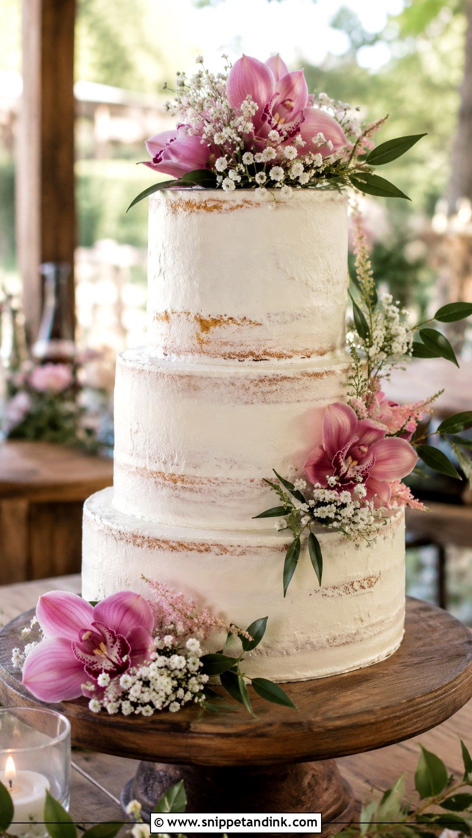 Pink Orchid Semi Naked Wedding Cake - Snippet and Ink - 35 Pink Orchid Wedding Cake Ideas