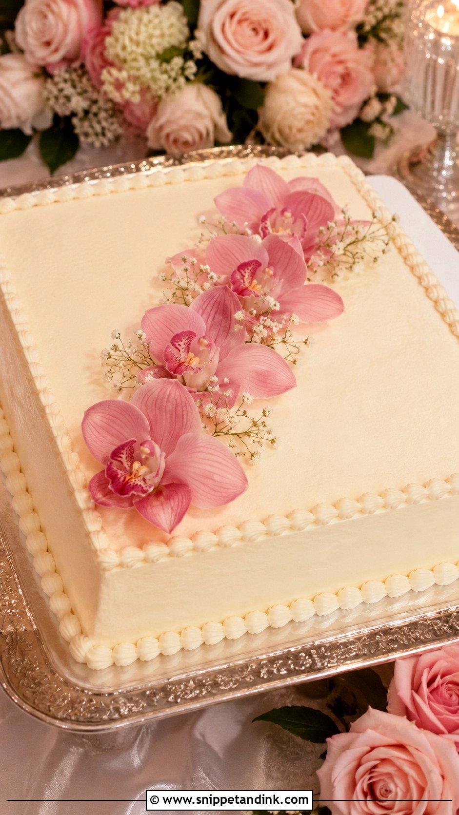 Pink Orchid Sheet Wedding Cake - Snippet and Ink - 35 Pink Orchid Wedding Cake Ideas