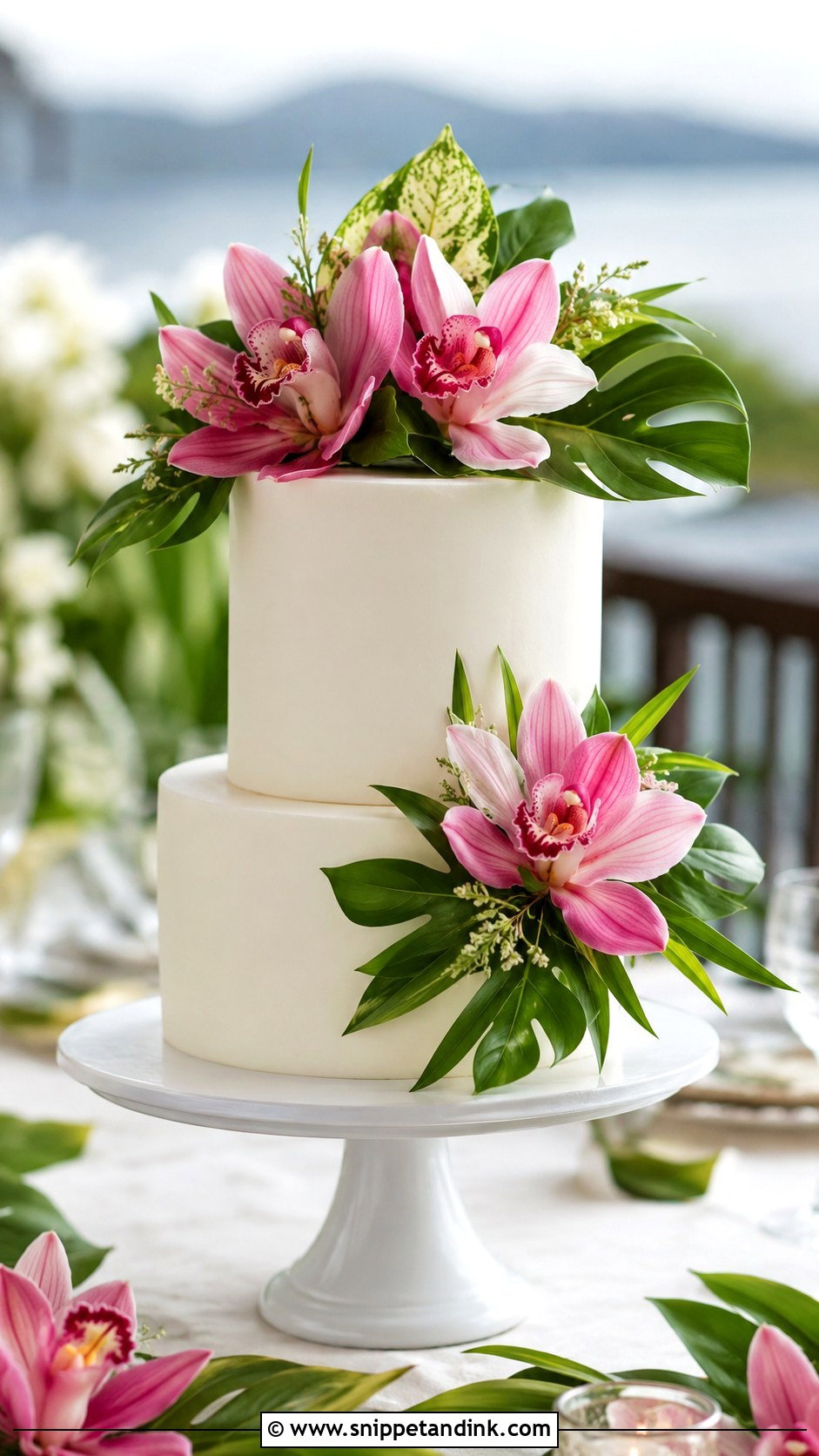 Pink Orchid Tropical Wedding Cake - Snippet and Ink - 35 Pink Orchid Wedding Cake Ideas
