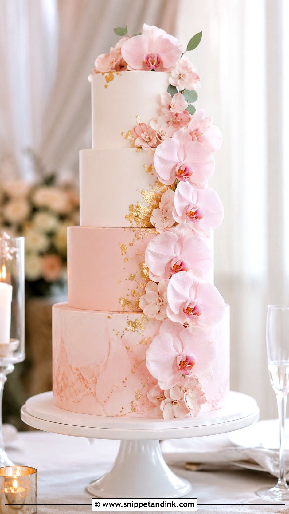 Pink Orchid Wedding Cake - Snippet and Ink - 25 Pink Themed Wedding Cake Ideas