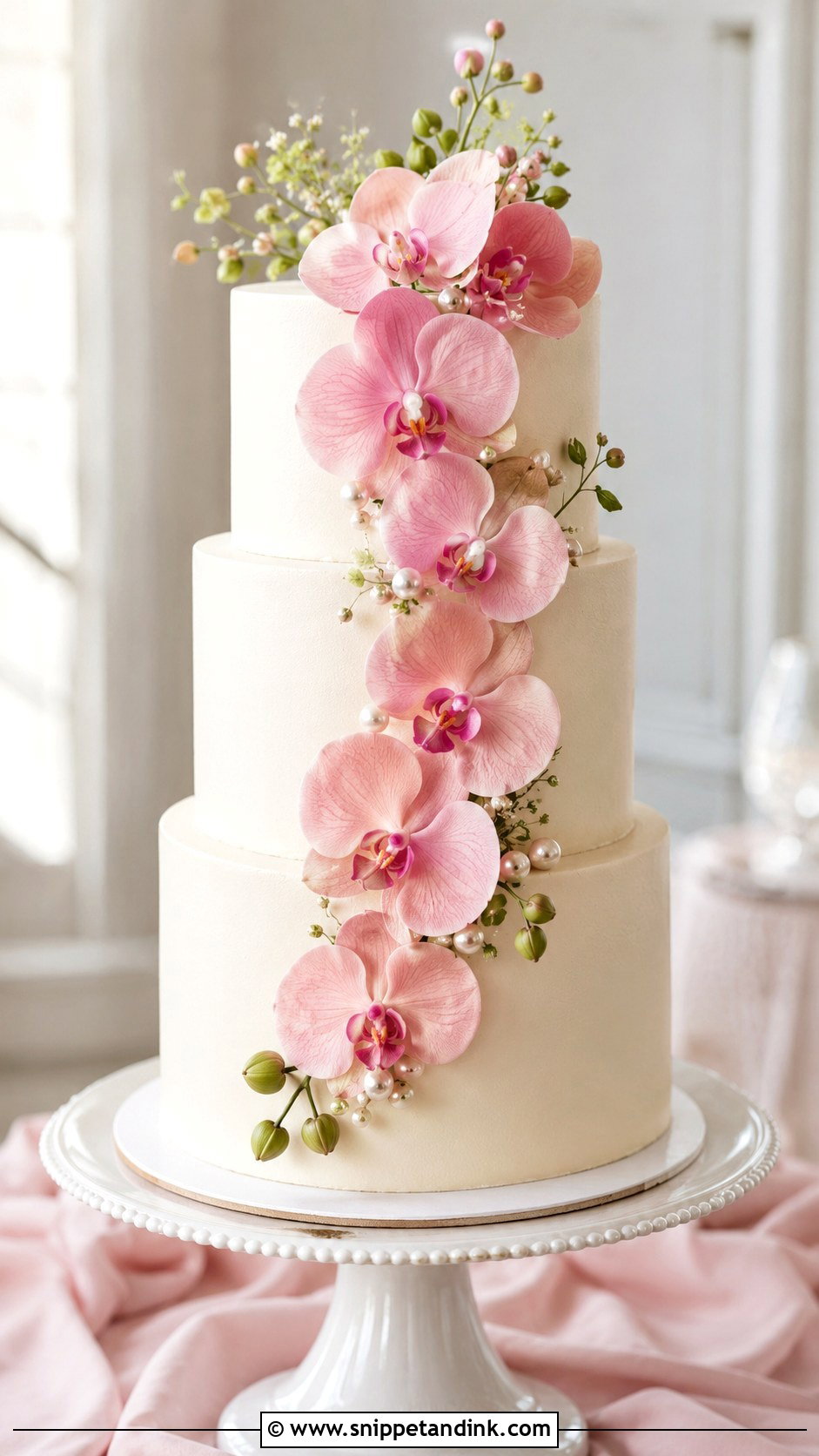 Pink Orchid Wedding Cake - Snippet and Ink - 35 Pink Orchid Wedding Cake Ideas