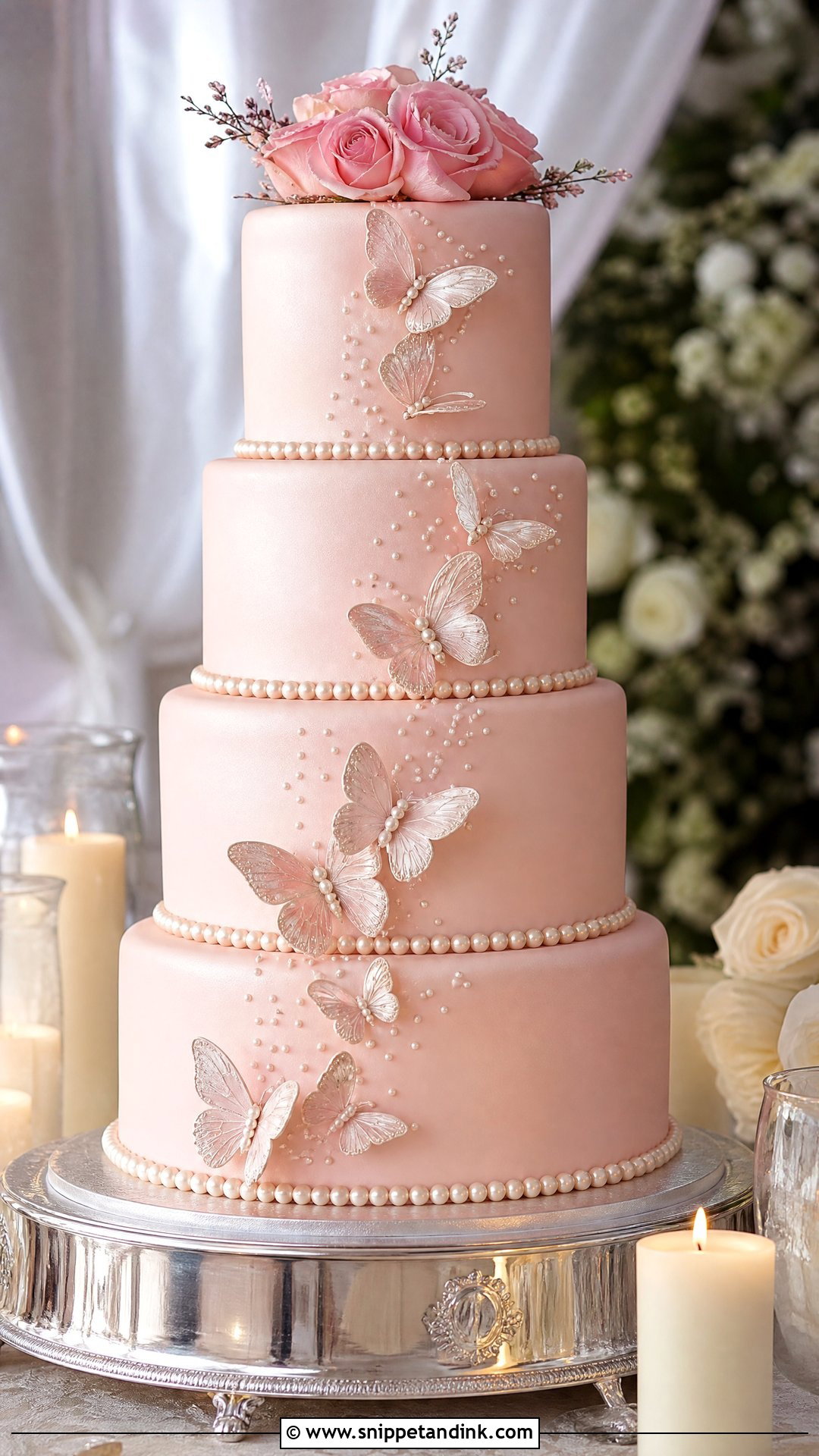 Pink Pearl Butterfly Wedding Cake - Snippet and Ink - 20 Pink Cake Ideas with Butterflies for Wedding
