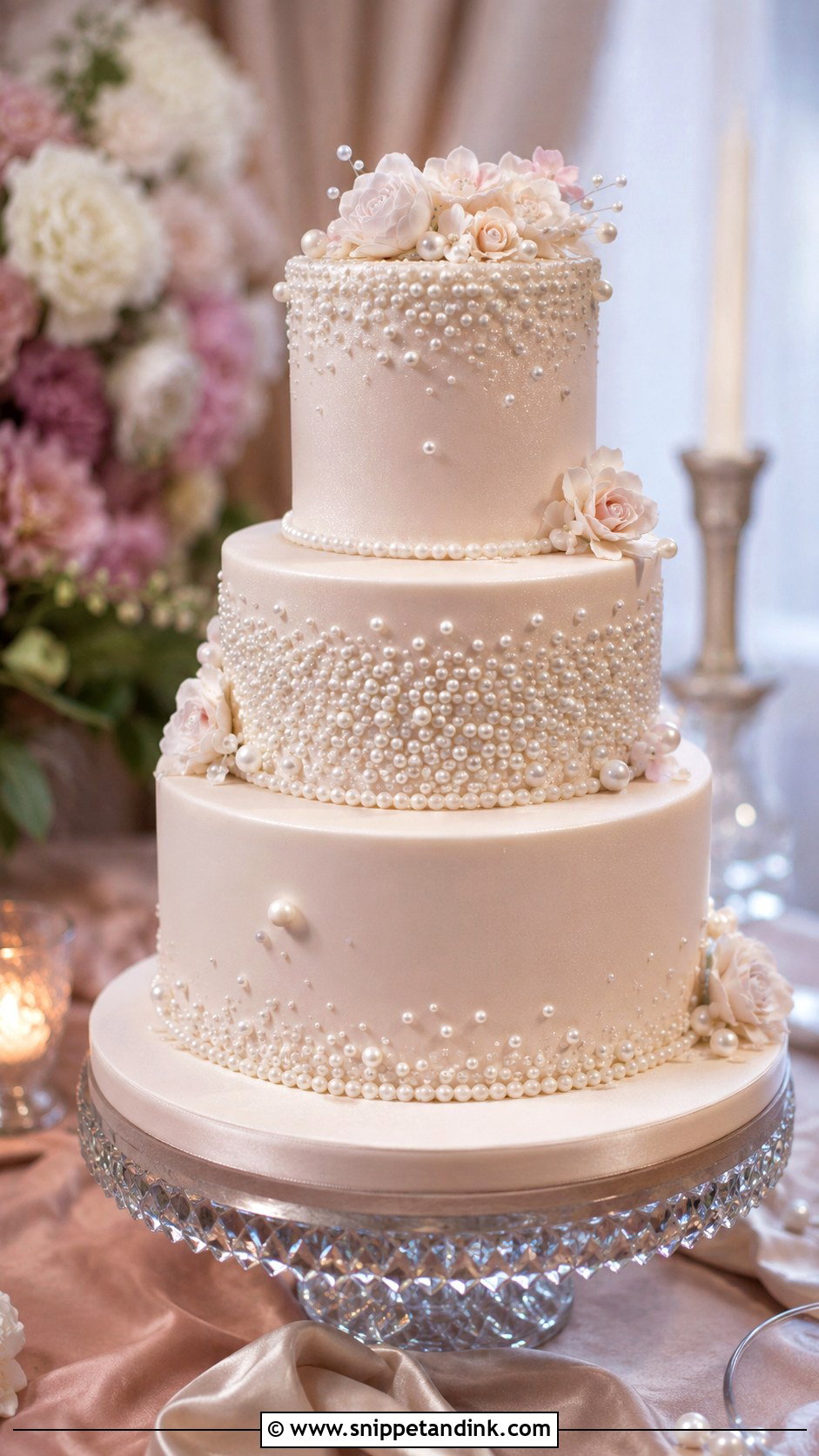 Pink Pearl Wedding Cake - Snippet and Ink - 20 Wedding Cake Ideas with Pink Accents