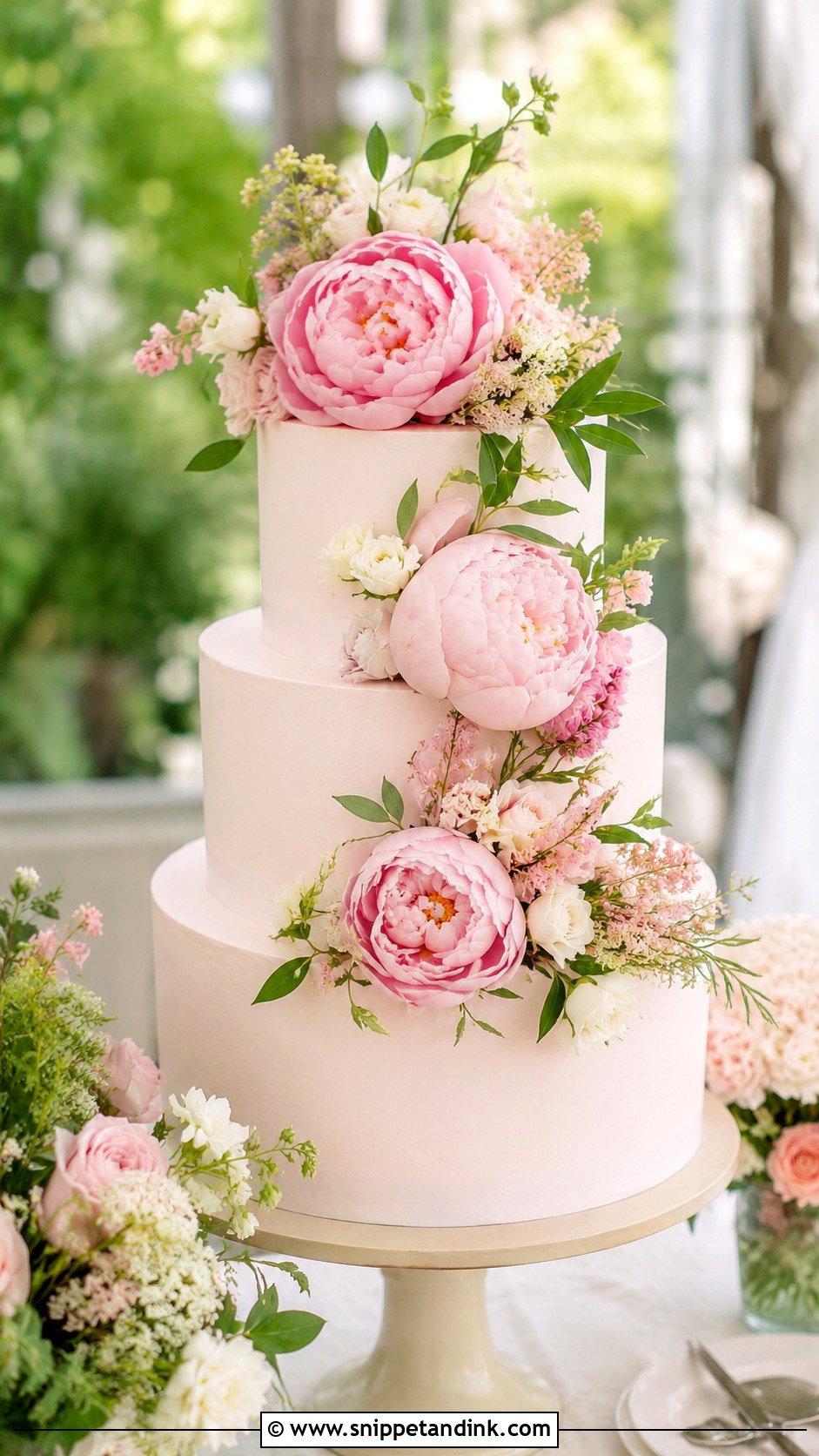Pink Peony Wedding Cake - Snippet and Ink - 25 Pink Themed Wedding Cake Ideas