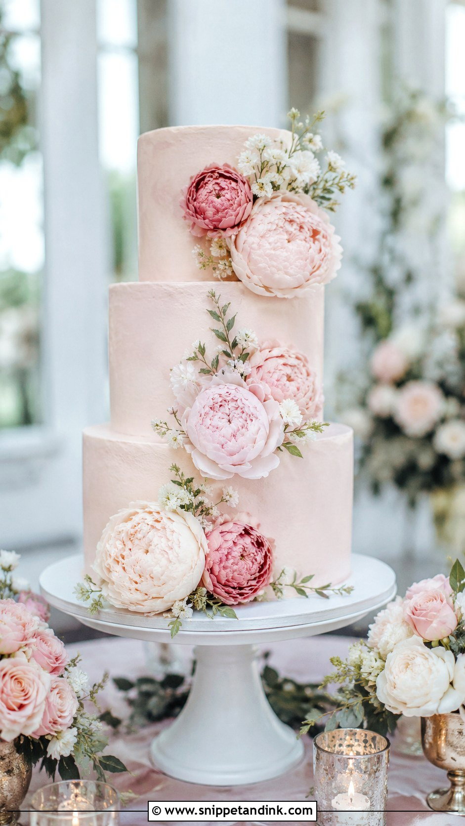 Pink Peony Wedding Cake - Snippet and Ink - 20 Elegant Pink Wedding Cake Ideas