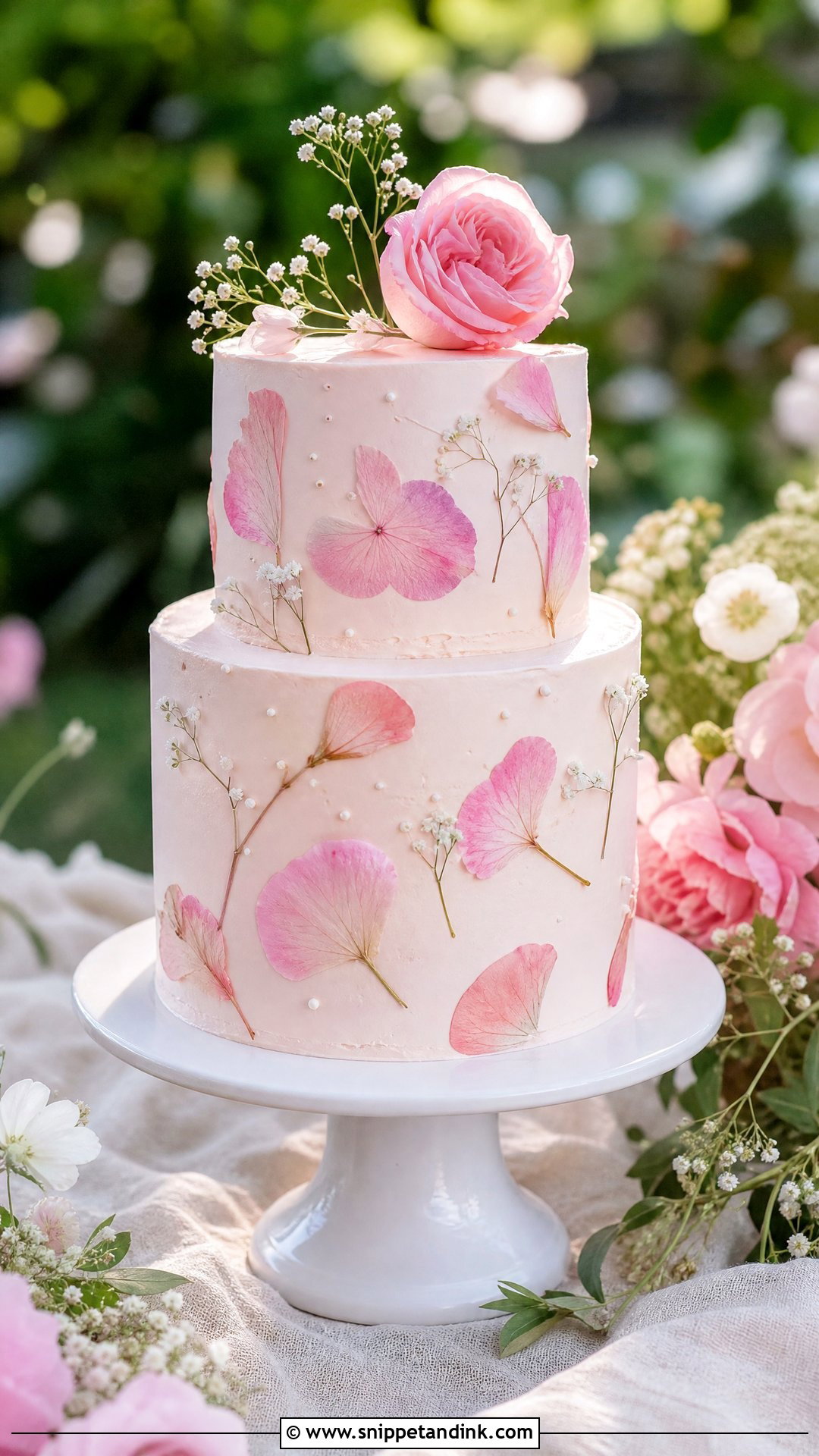 Pink Pressed Flower Wedding Cake - Snippet and Ink - 30 Pink Cakes for Wedding