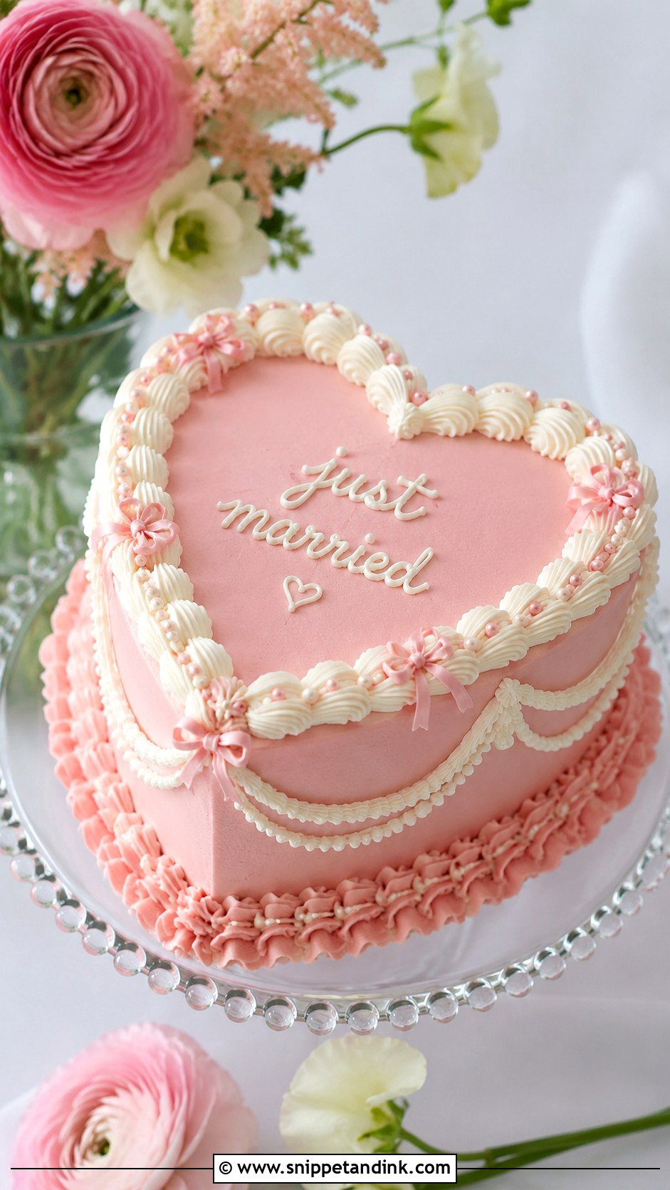 Pink Retro Heart Wedding Cake - Snippet and Ink - 30 Retro Heart Wedding Cake Ideas